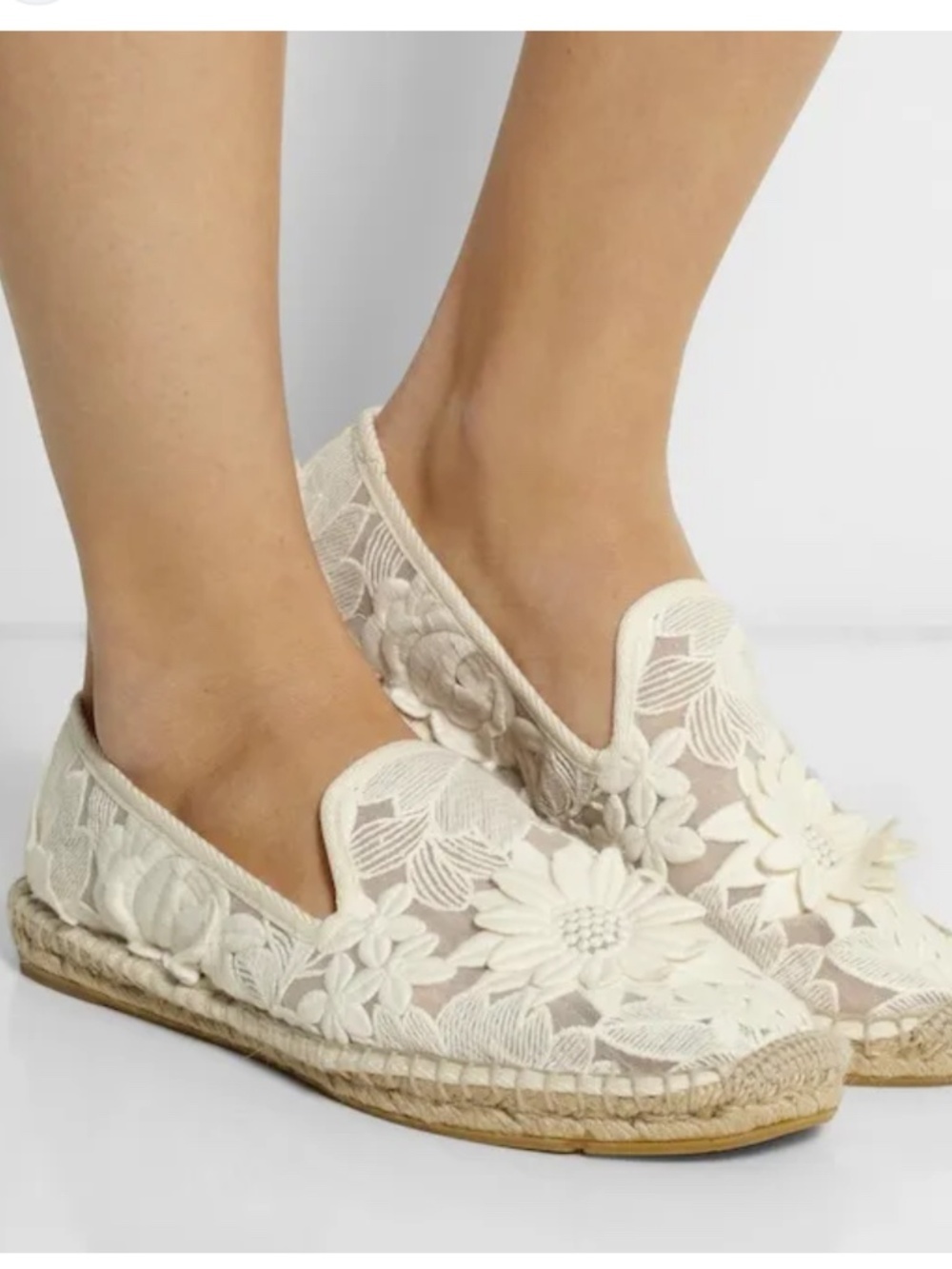 Tory Burch Darian Guipure Lace Flower Espadrilles Cream 8.5 Casual Summer Boho